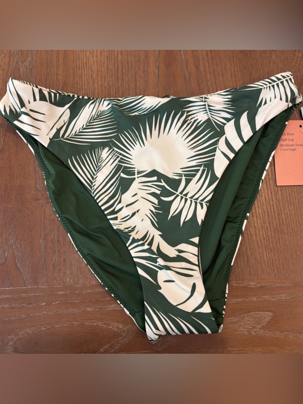 Shade & Shore Green and White Palm-Print Bikini Bottom S 4-6 new